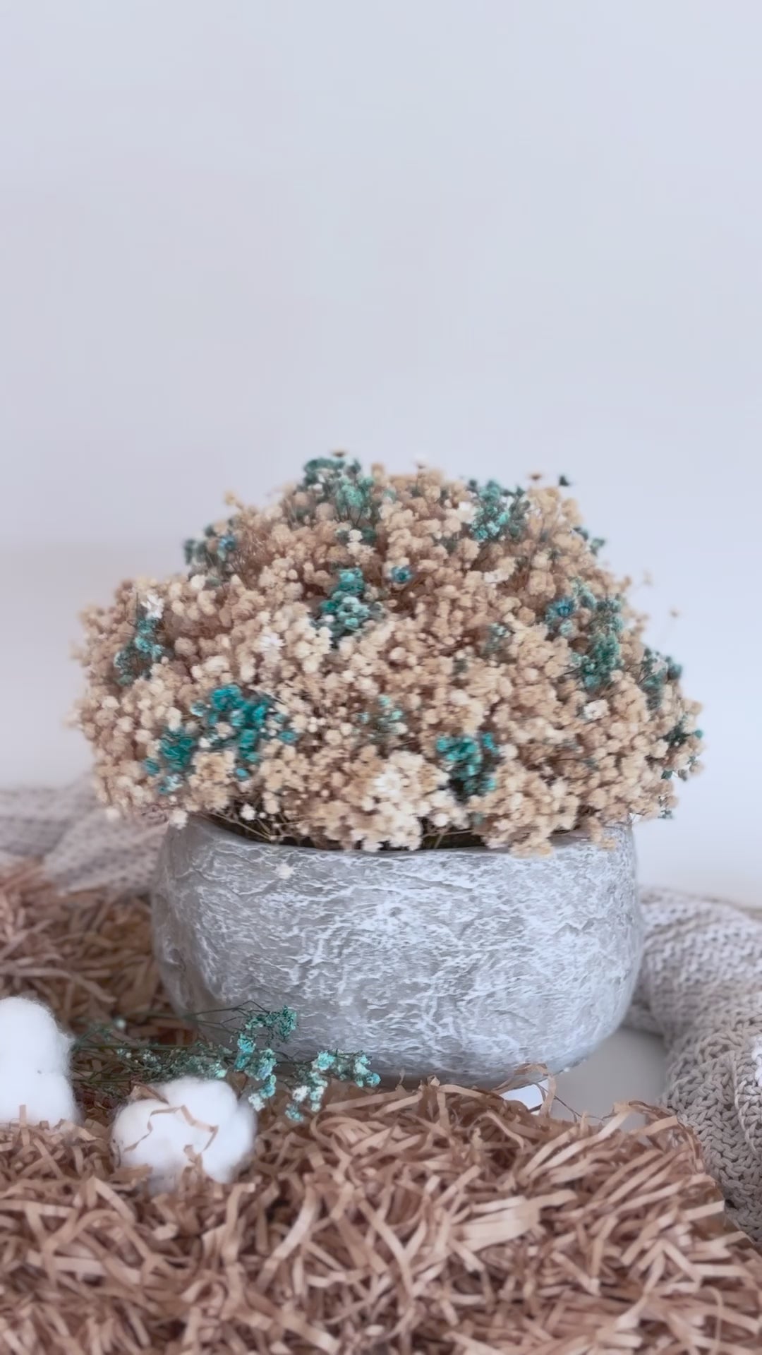 
                  
                    Load and play video in Gallery viewer, Vanilla &amp;amp; Baby Blue Dried Flower Bouquet
                  
                